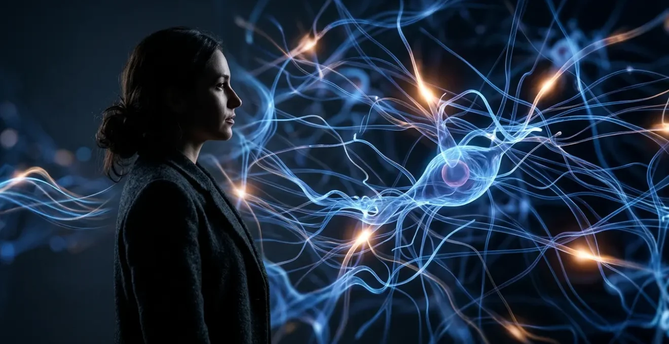 Abstract visualization of the complex relationship between persistent chronic pain and neural pathways in the human nervous system