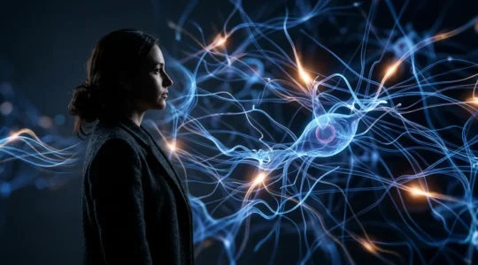 Abstract visualization of the complex relationship between persistent chronic pain and neural pathways in the human nervous system