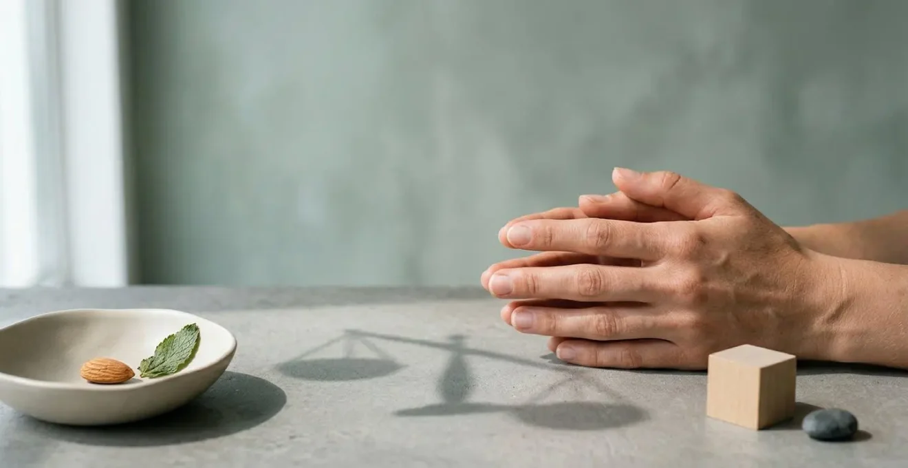 Professional editorial photograph showing careful health assessment and symptom awareness in adults over 40