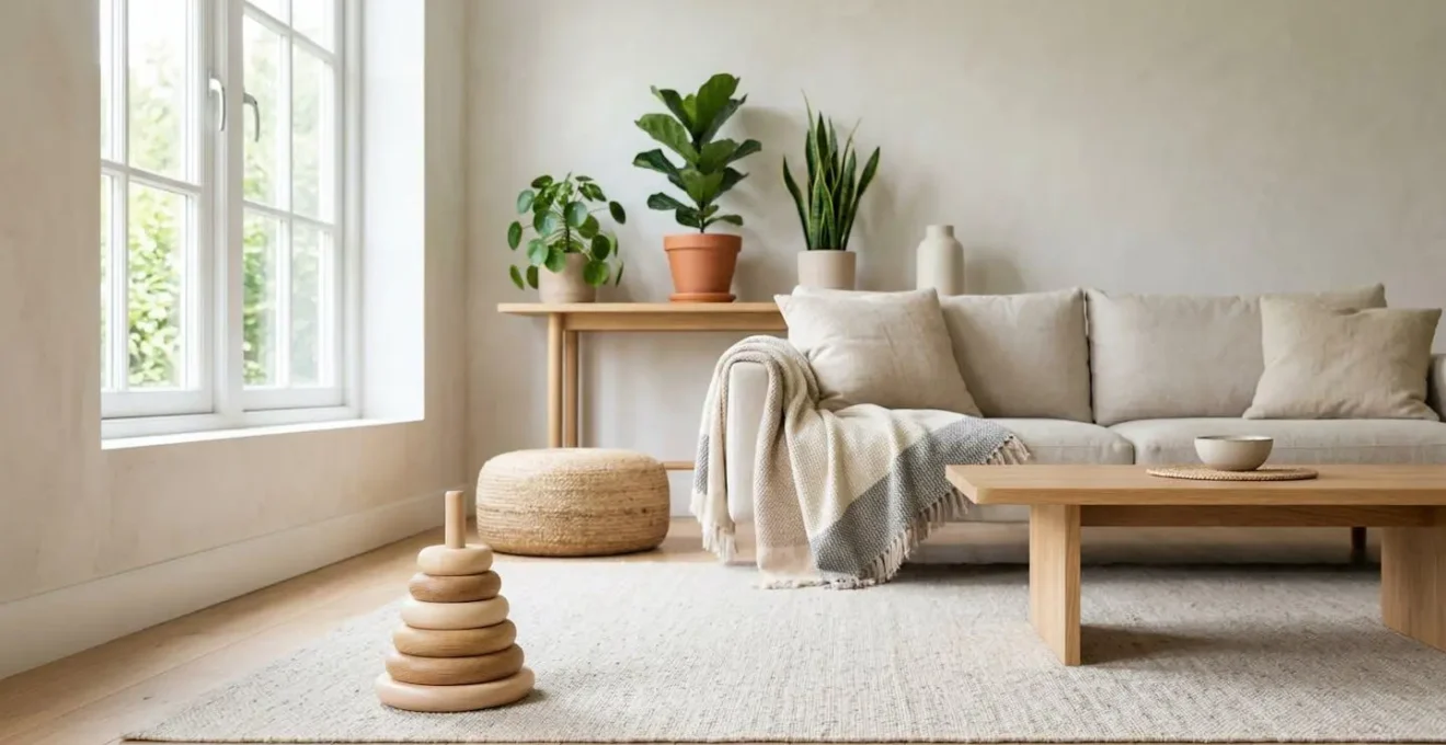 A peaceful home interior with natural light streaming through clean windows, emphasizing fresh air and toxin-free living spaces for children