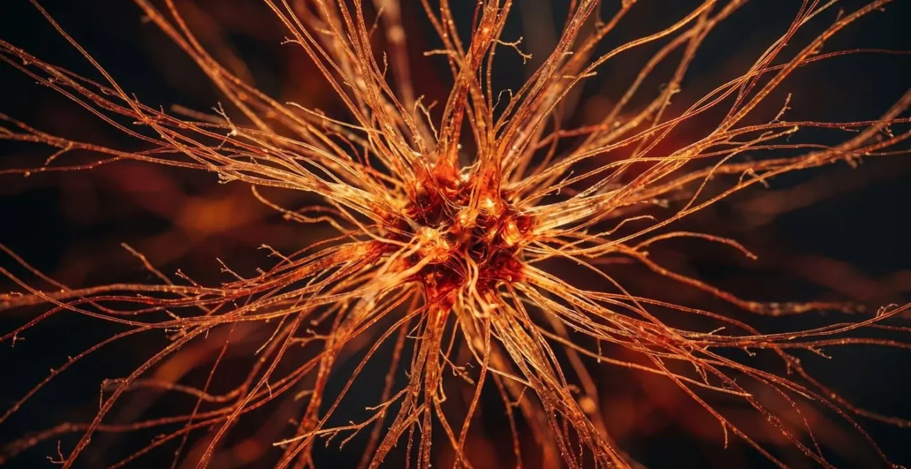 Microscopic visualization representing the heightened state of neural activity and glial cell activation in central sensitization