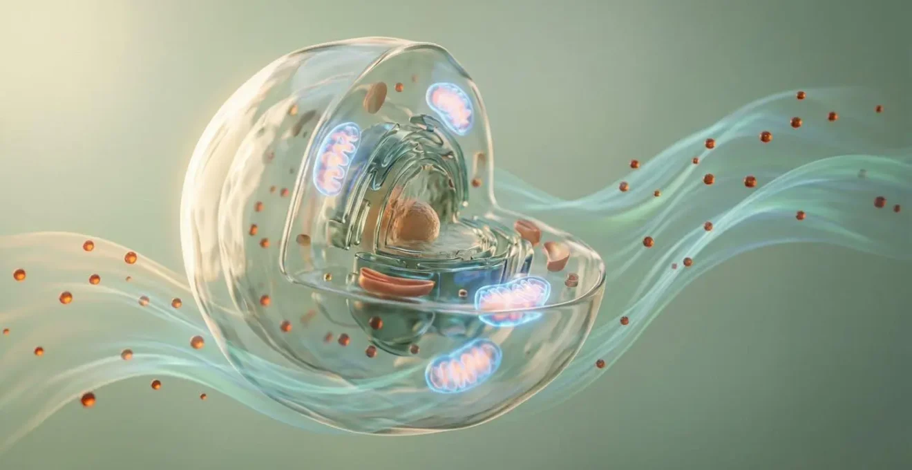 Abstract visualization of antioxidant protection and cellular health restoration through daily lifestyle choices