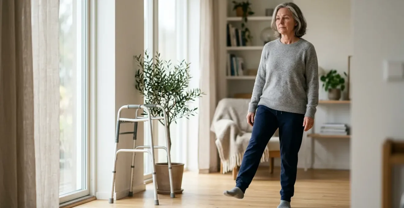 Person in recovery regaining physical strength and independence after extended hospital stay