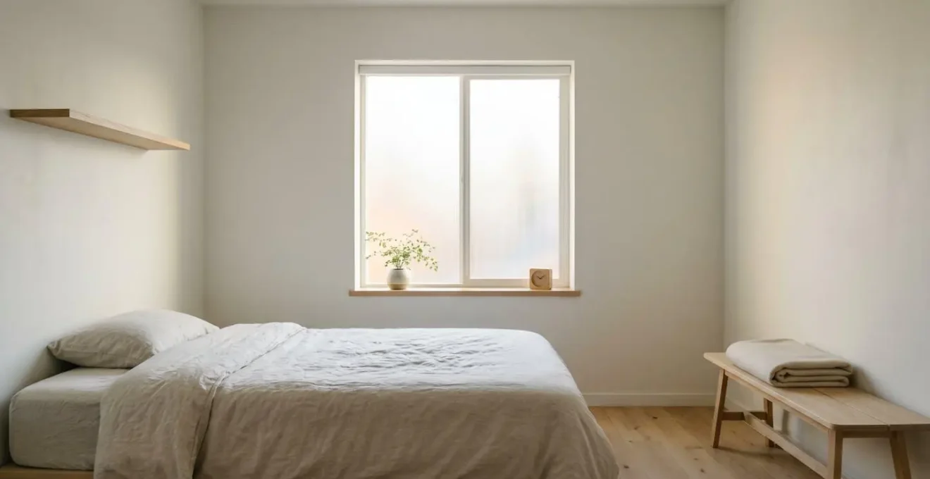 Serene sleeping environment with soft natural morning light and minimal composition