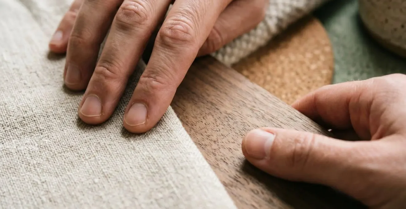 Close-up of hands performing texture discrimination exercise for neuropathy rehabilitation