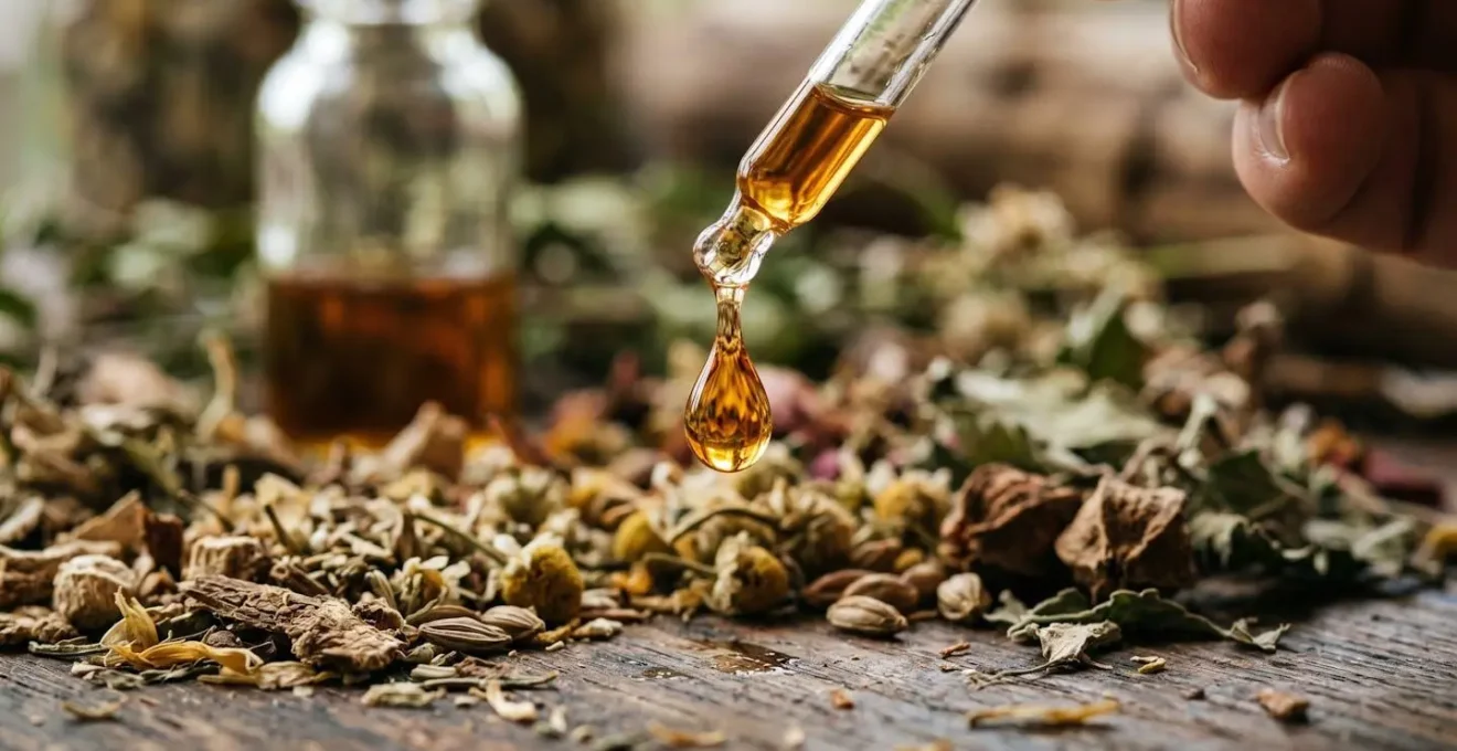 Close-up visualization of herbal tincture absorption through sublingual mucous membranes