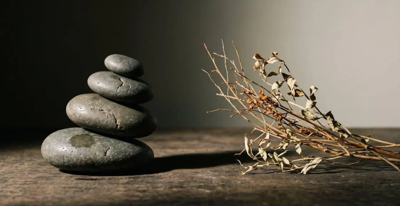 Symbolic representation of hormonal balance and stress through natural elements and lighting contrasts