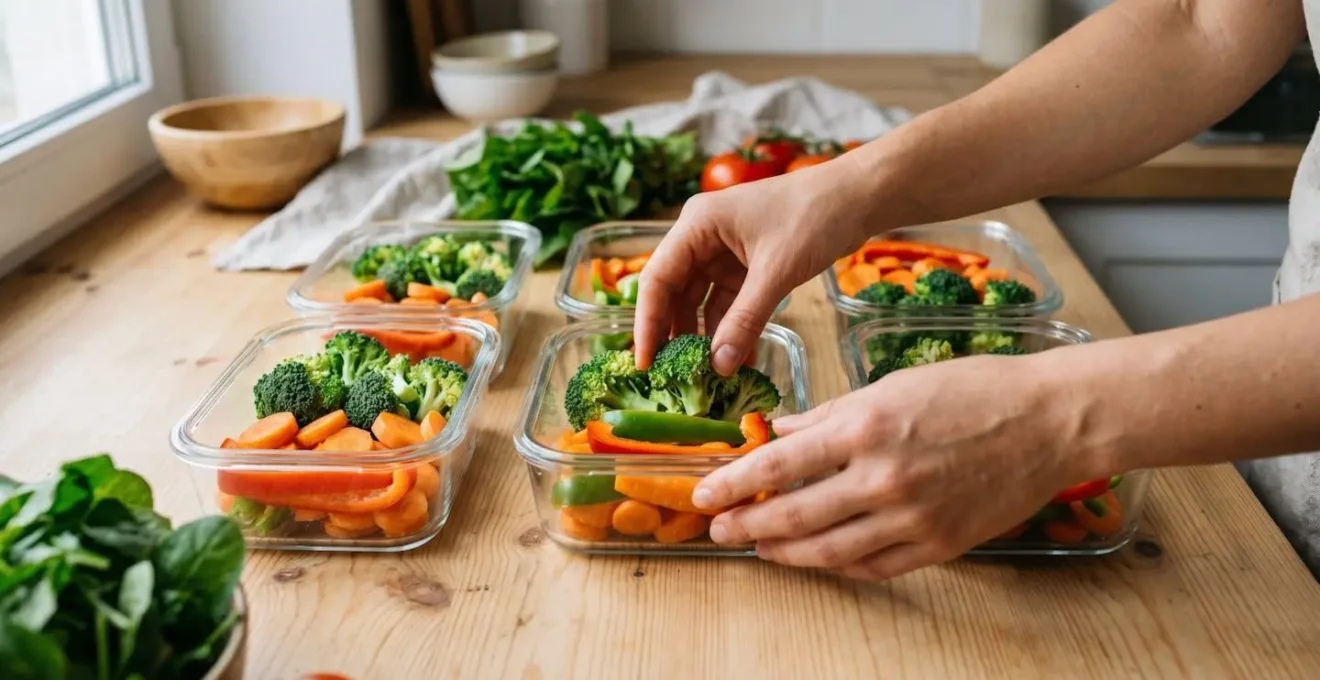 Organized meal preparation workspace showing simplicity and efficiency